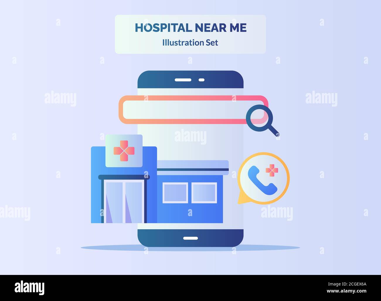 Hospital near me magnifier on smartphone screen with flat cartoon style Stock Vector Image & Art