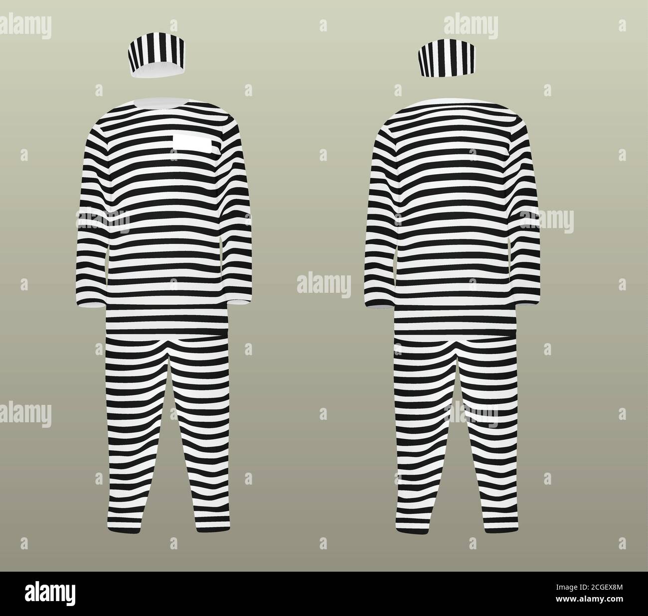 Prison uniform. striped hat, t shirt and pants. vector illustration Stock Vector