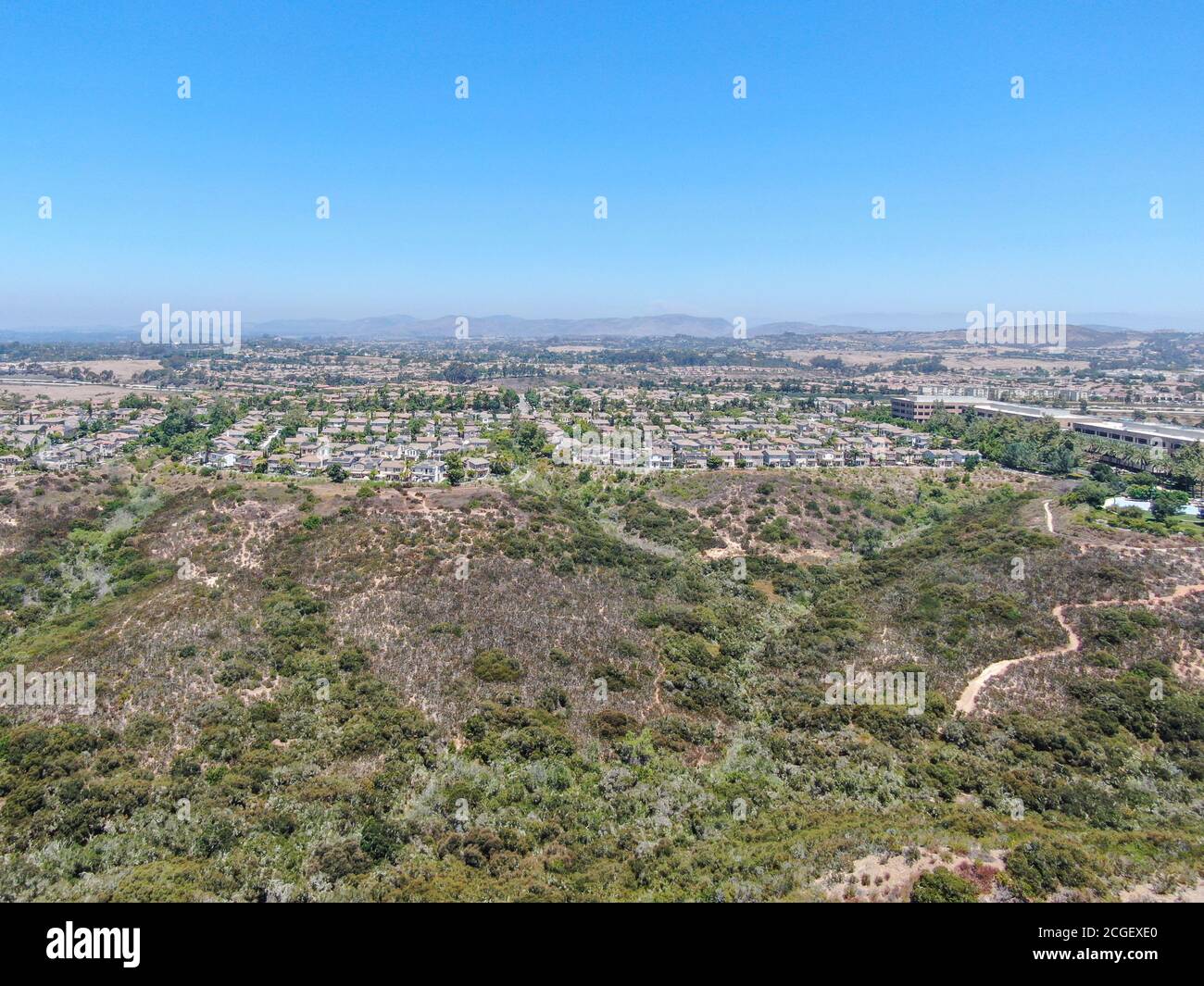 Aerial view of Los Penasquitos Canyon Preserve with Torrey Santa Fe