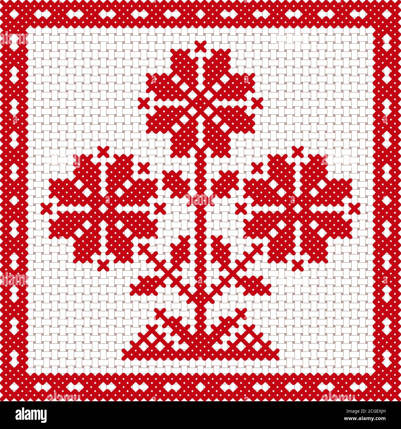 Vector national white and red belarus floral ornament. Slavic ethnic pattern. Embroidery, Cross-stitch Stock Vector