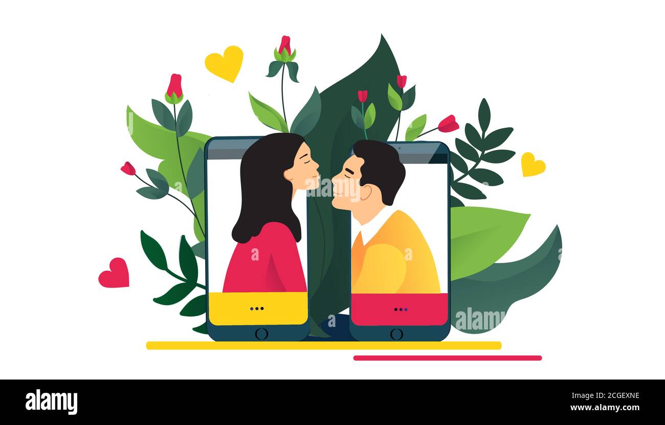 Virtual relationships, online dating or social networking concept.  Stock Vector