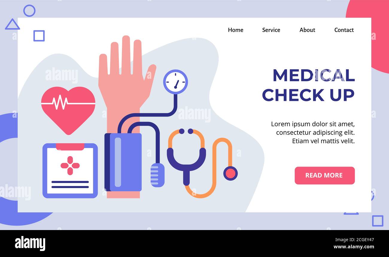 Medical Check Up Ecg Tensimeter Stethoscope Campaign For Web Website Home Homepage Landing Page Template Banner With Modern Flat Style Stock Vector Image Art Alamy