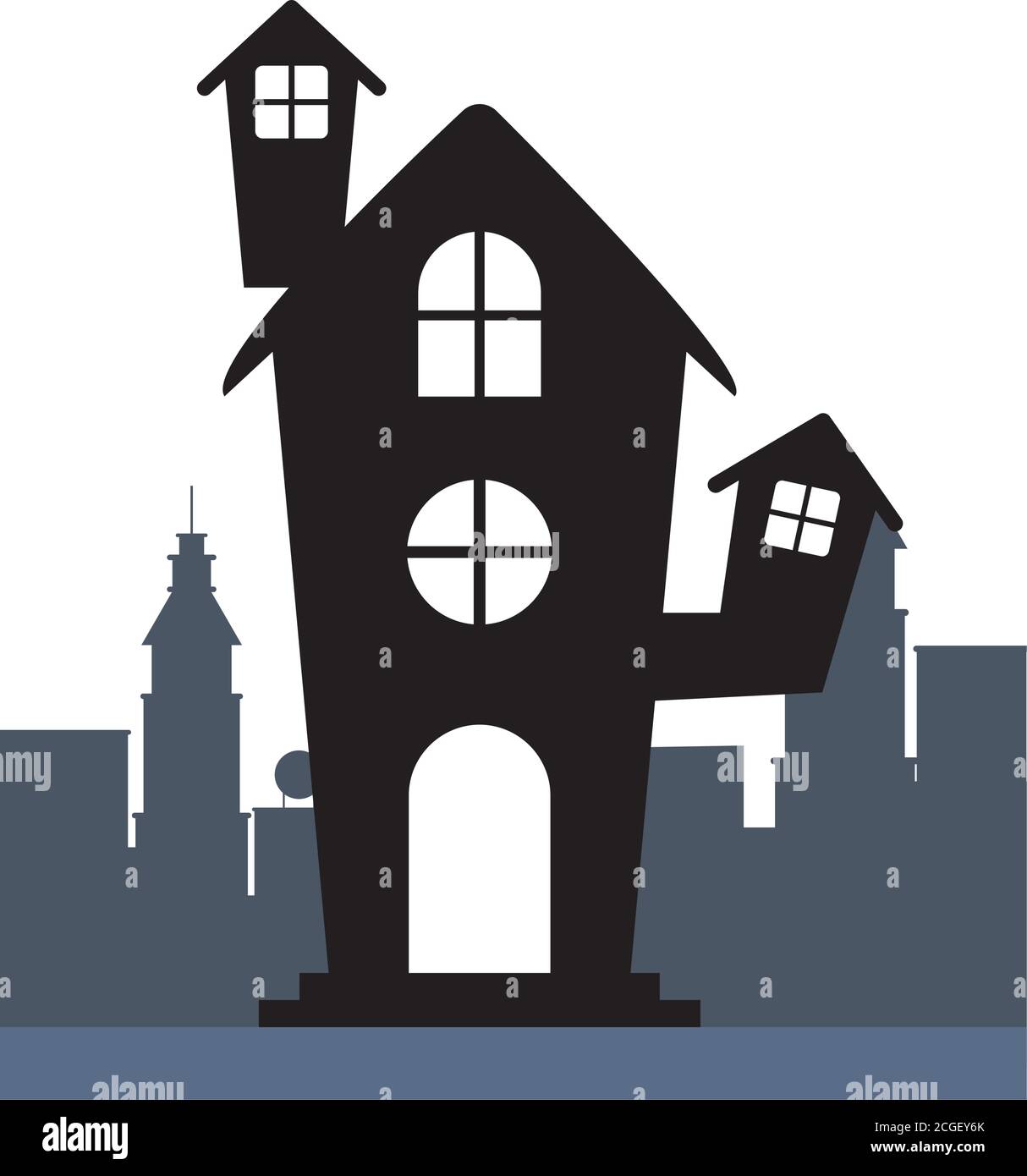 View Cartoon Spooky House Silhouette PNG