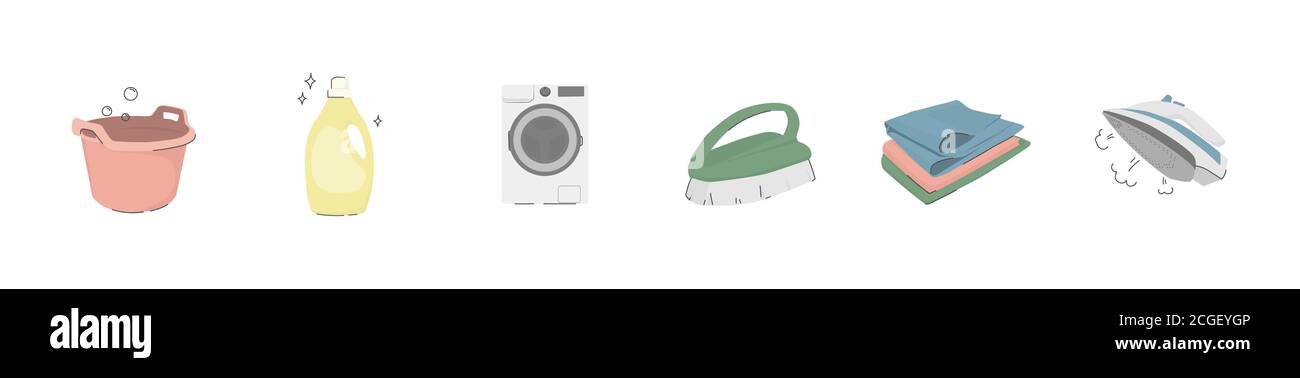 Set of colored vector icons laundry. Stock Vector