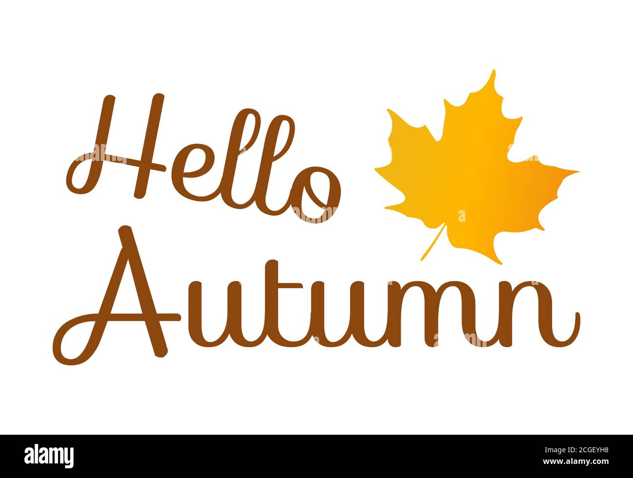 Hello autumn quote with orange maple leaf isolated illustration Stock ...