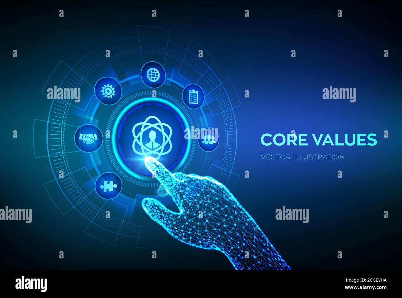 Core Values. Responsibility Ethics Goals Company concept on virtual