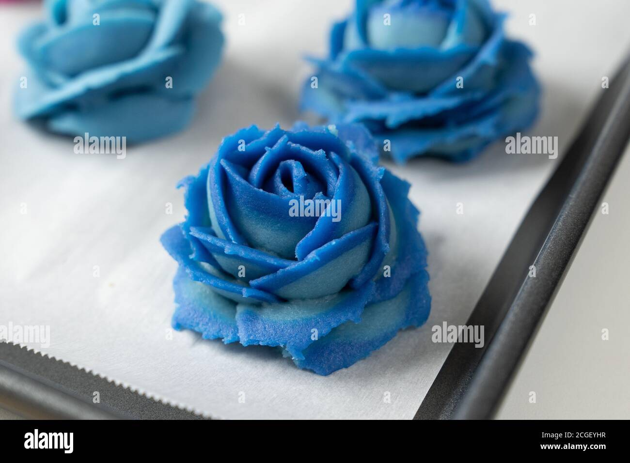 Blue rose flower mooncake Stock Photo
