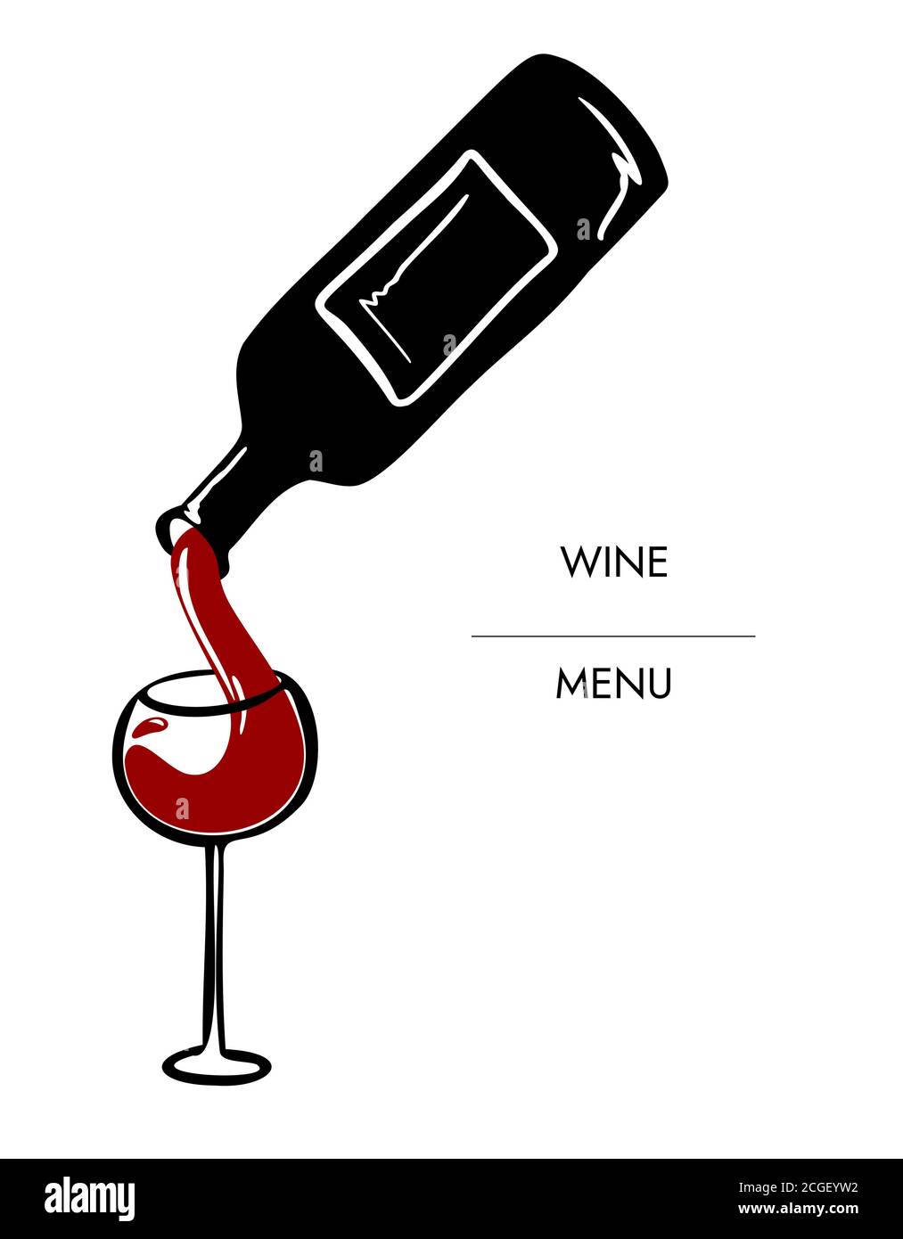 Sketch hand draw vector wine illustration. Red wine pouring from a bottle into a glass Stock Vector