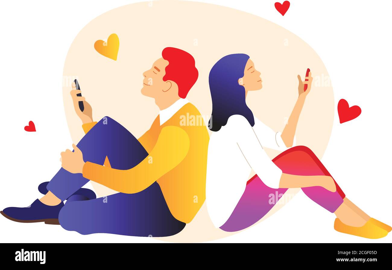 Virtual relationships and online dating and social networking concept. Stock Vector