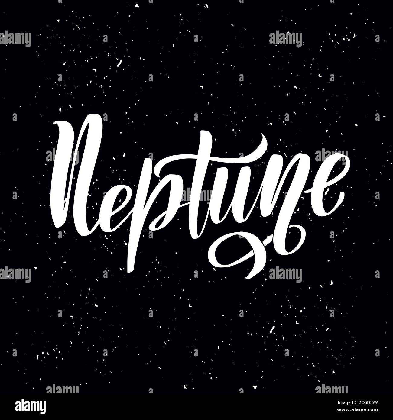 Neptune vector lettering. Neptune planet blue simple sign, logo Stock Vector