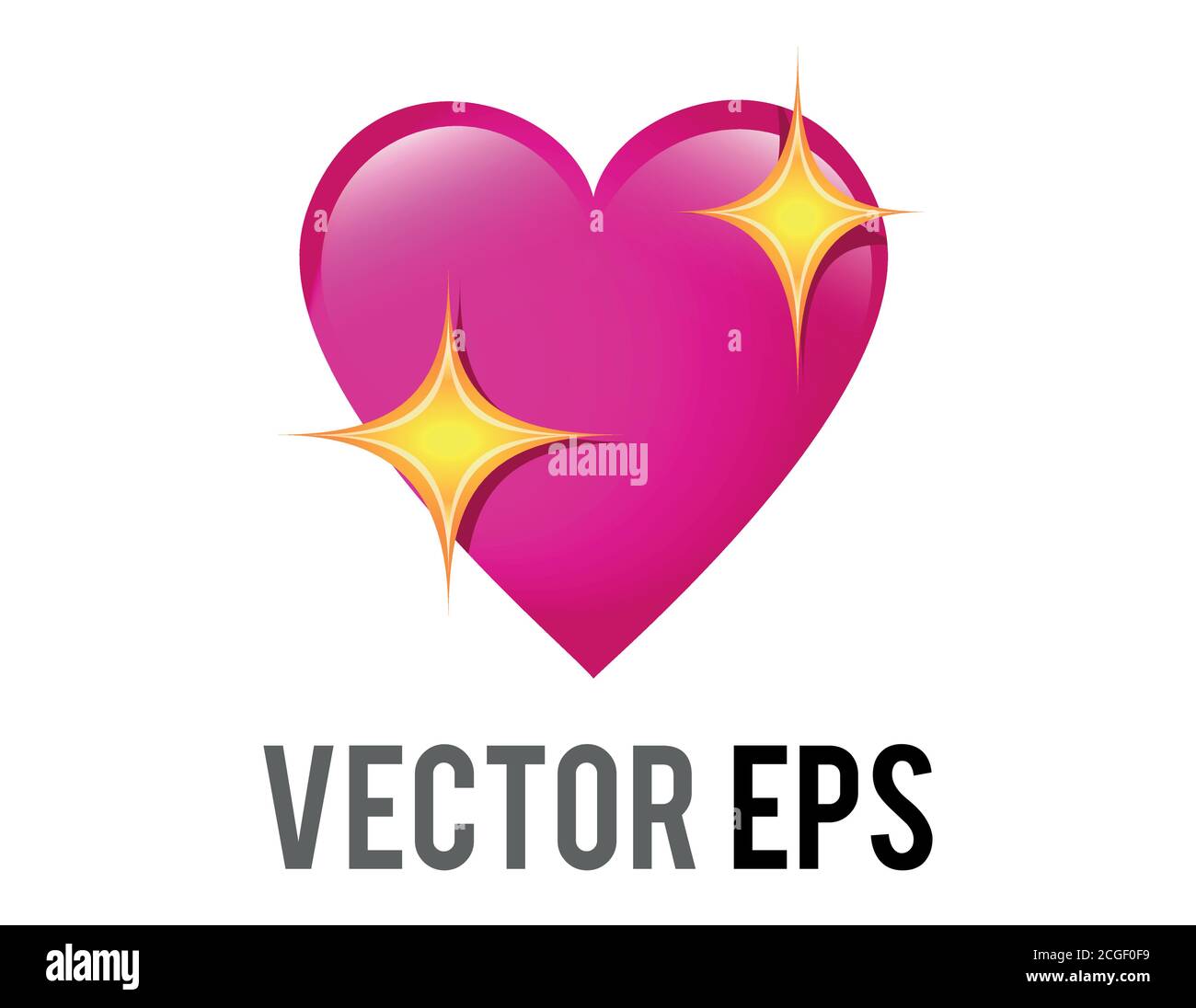 The isolated vector glossy pink love heart icon with sparkling stars