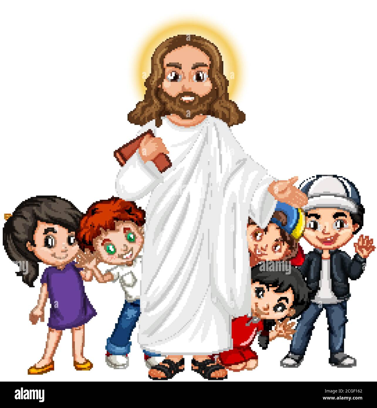 Jesus with a children group cartoon character illustration Stock ...