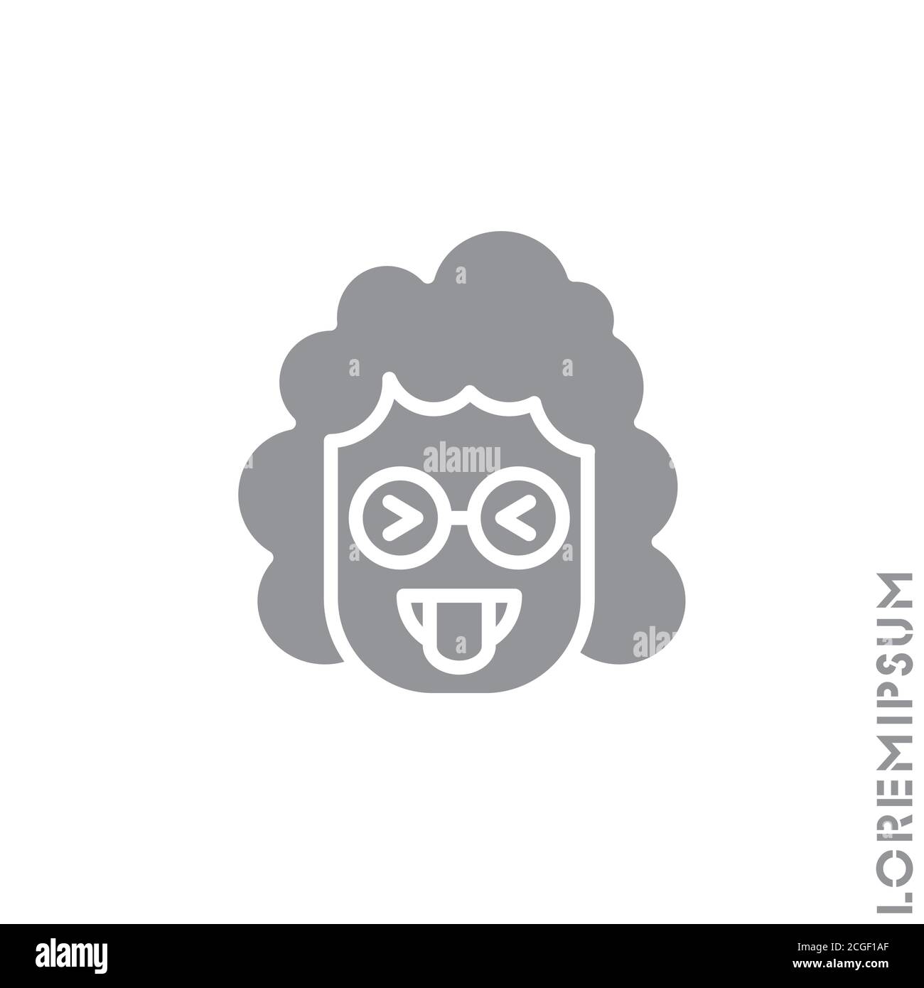 Mocking Funny Humor Eyes Closed Emoticon girl, woman Icon Vector Illustration. Style. gray on white background Stock Vector