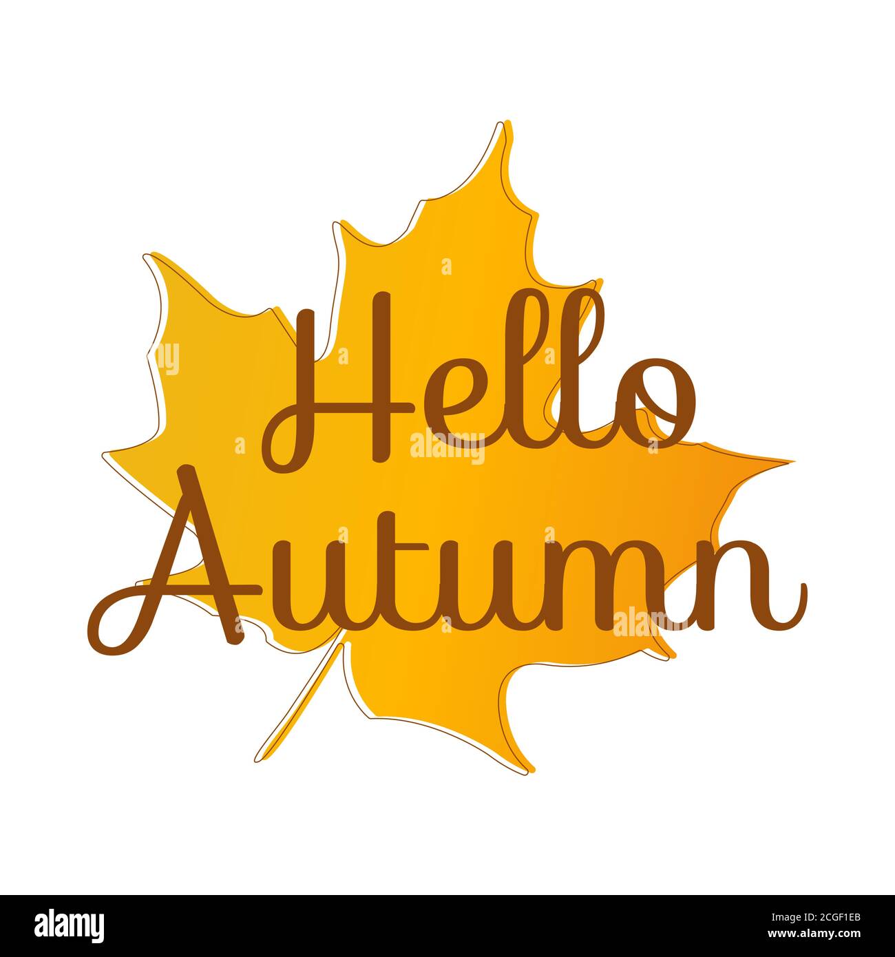 Hello autumn quote in orange maple leaf isolated illustration Stock ...