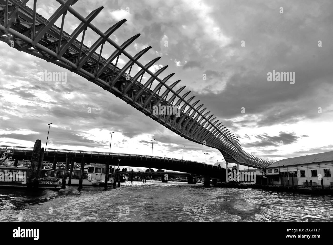 The Ponte della Costituzione is  bridge over the Grand Canal in Venice, designed by Santiago Calatrava, Italy Stock Photo