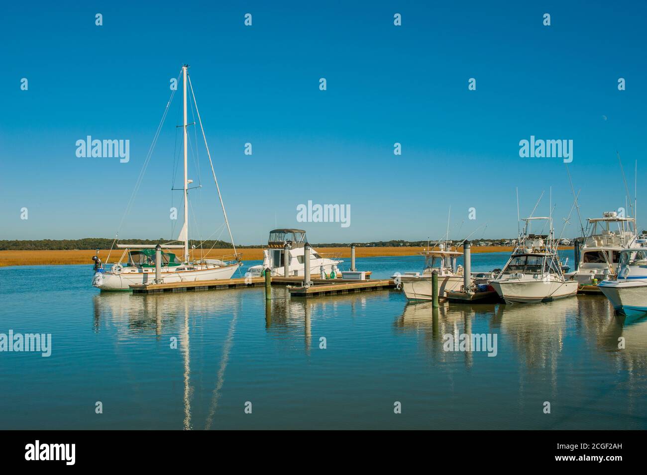 A marina with boats along the Intracoastal Waterway at Edisto Island in