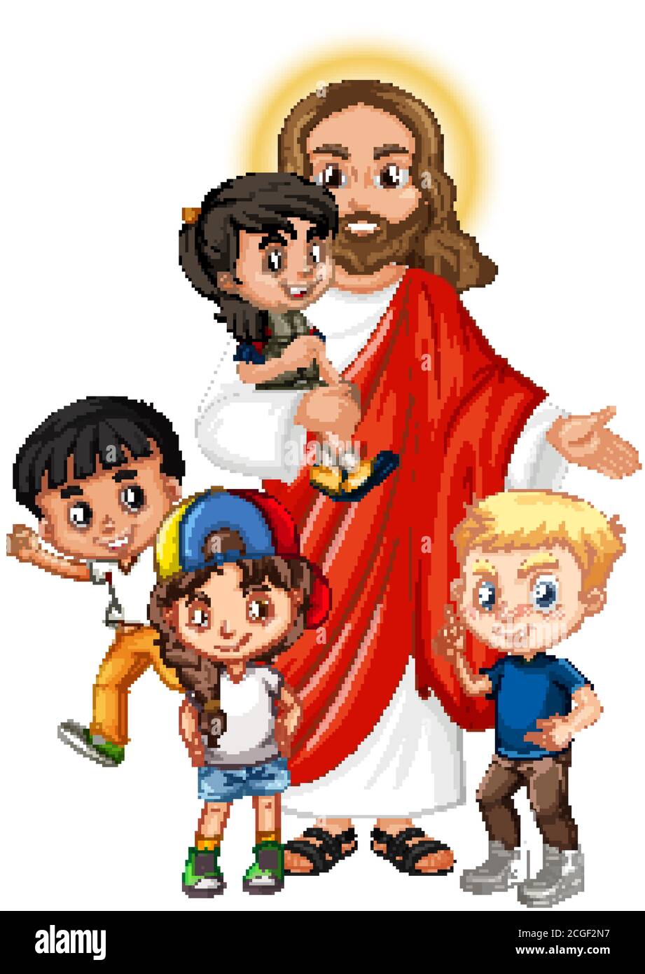 Jesus with a children group cartoon character illustration Stock ...