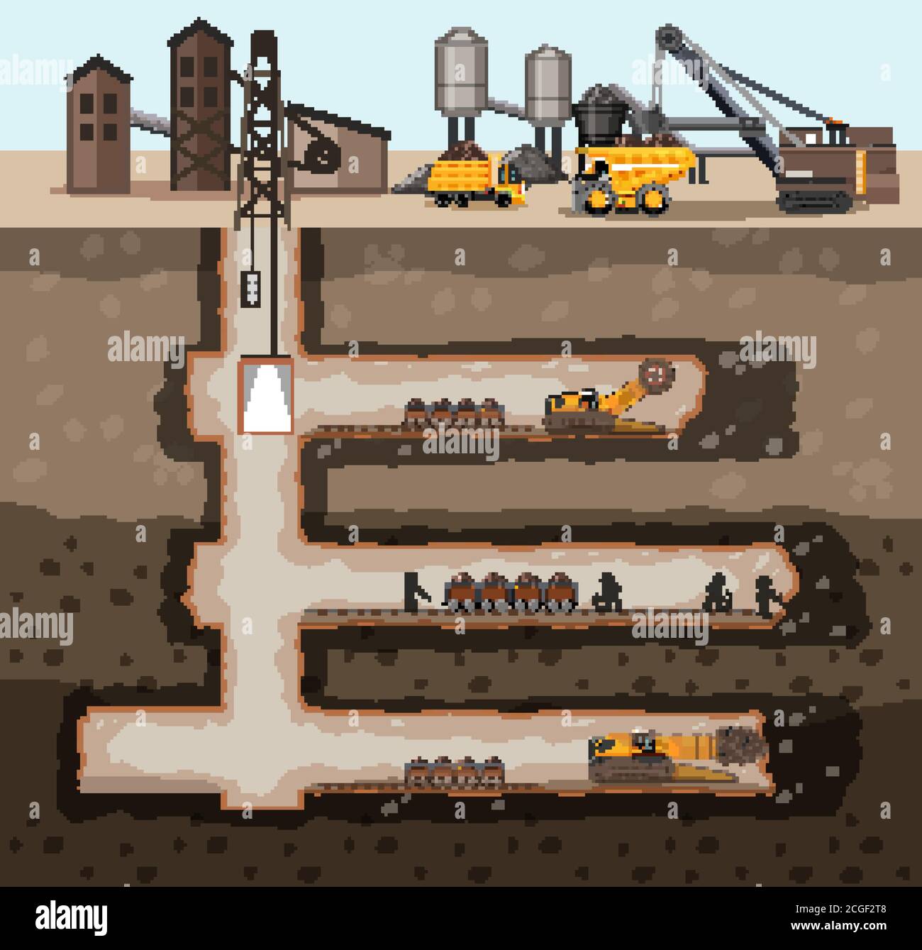 Underground landscape of coal mine illustration Stock Vector Image