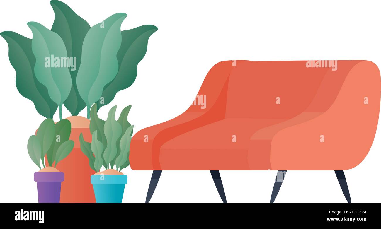 red couch with plants vector design Stock Vector