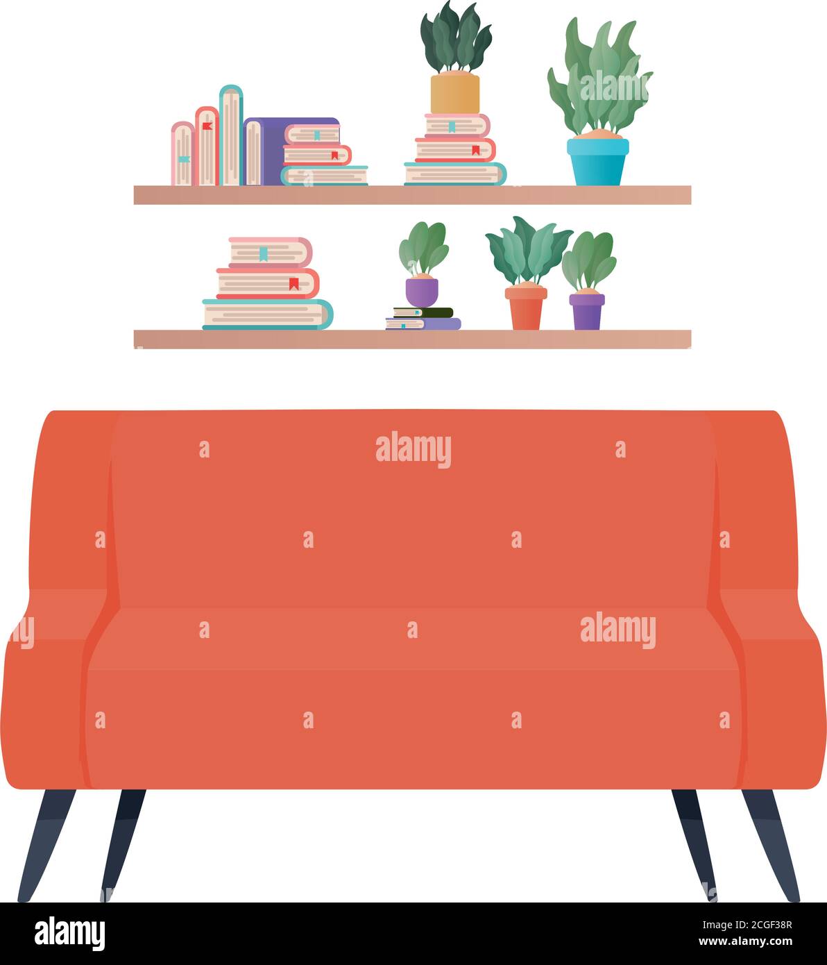 red couch under shelves vector design Stock Vector