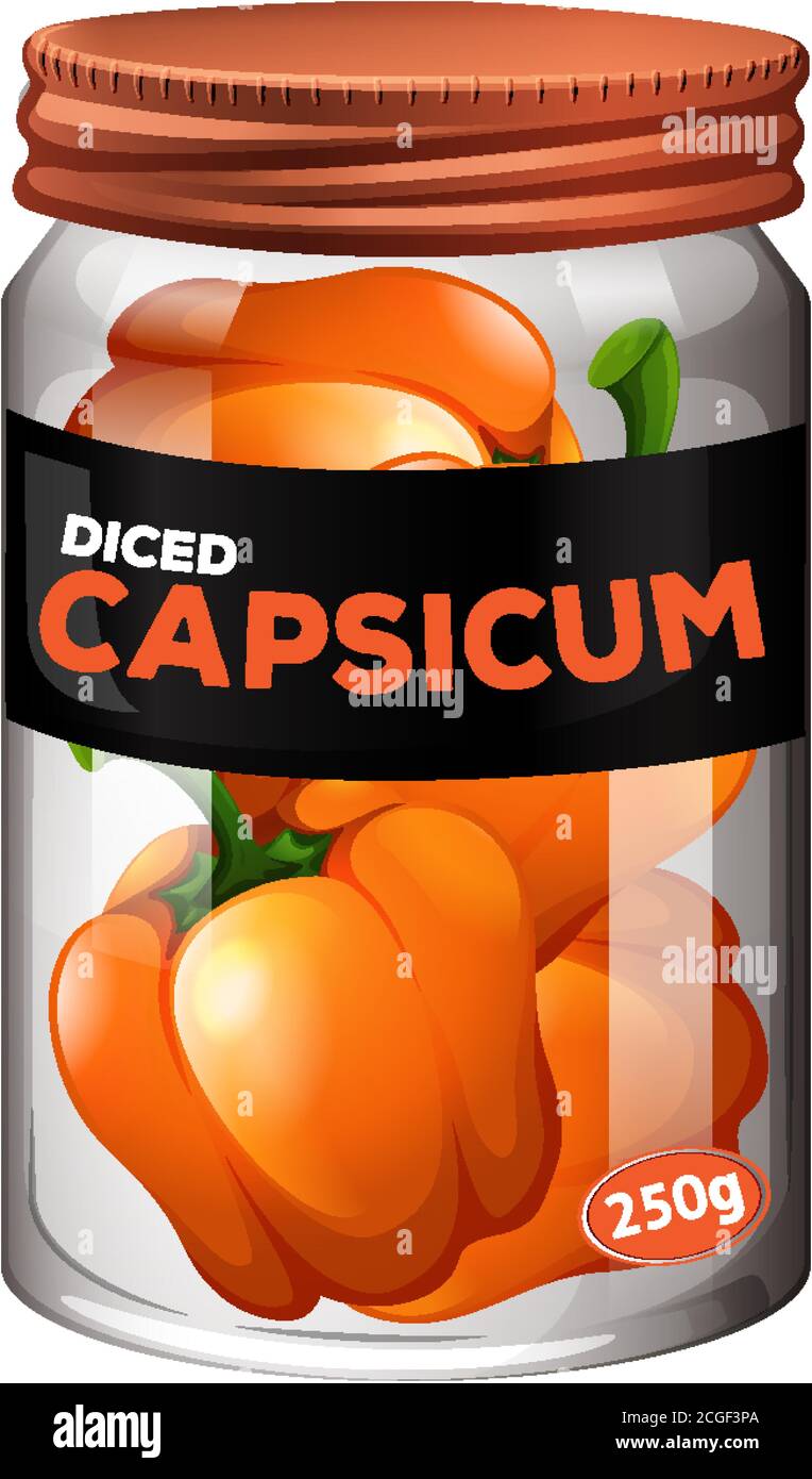 Capsicum preserve in glass jar illustration Stock Vector