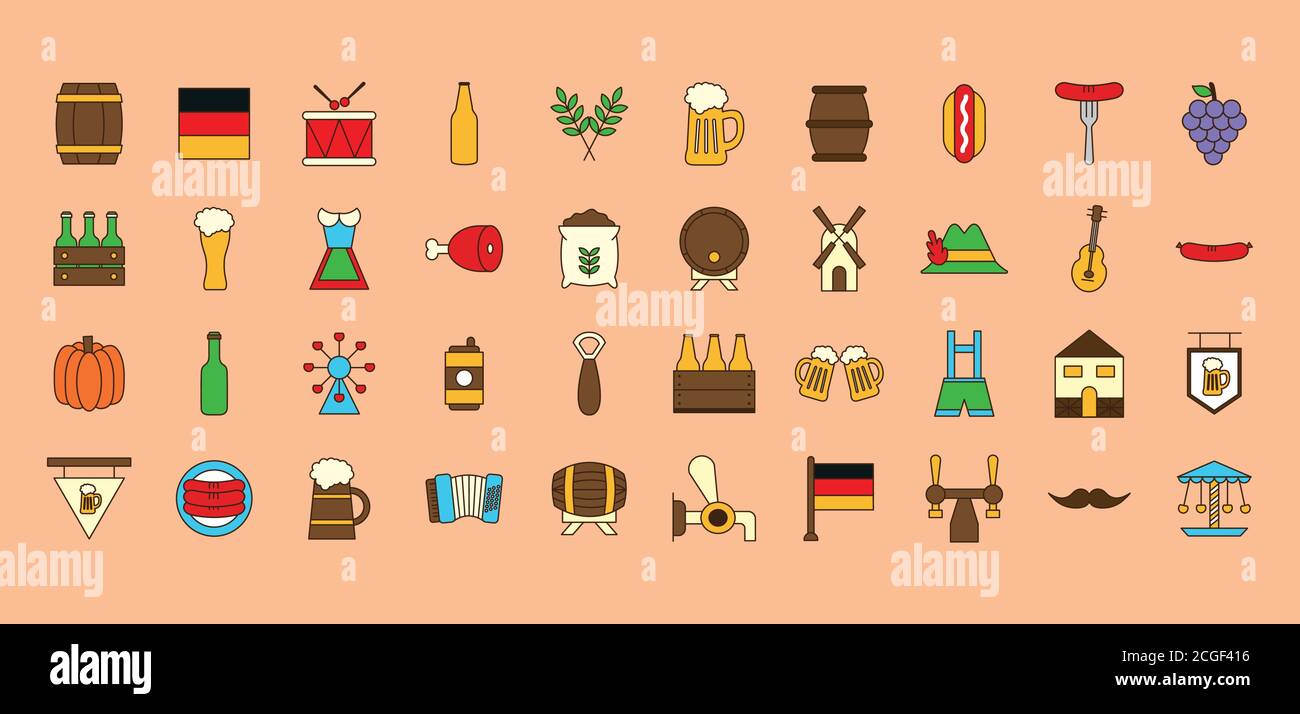 oktoberfest line and fill style icons collection vector design Stock ...