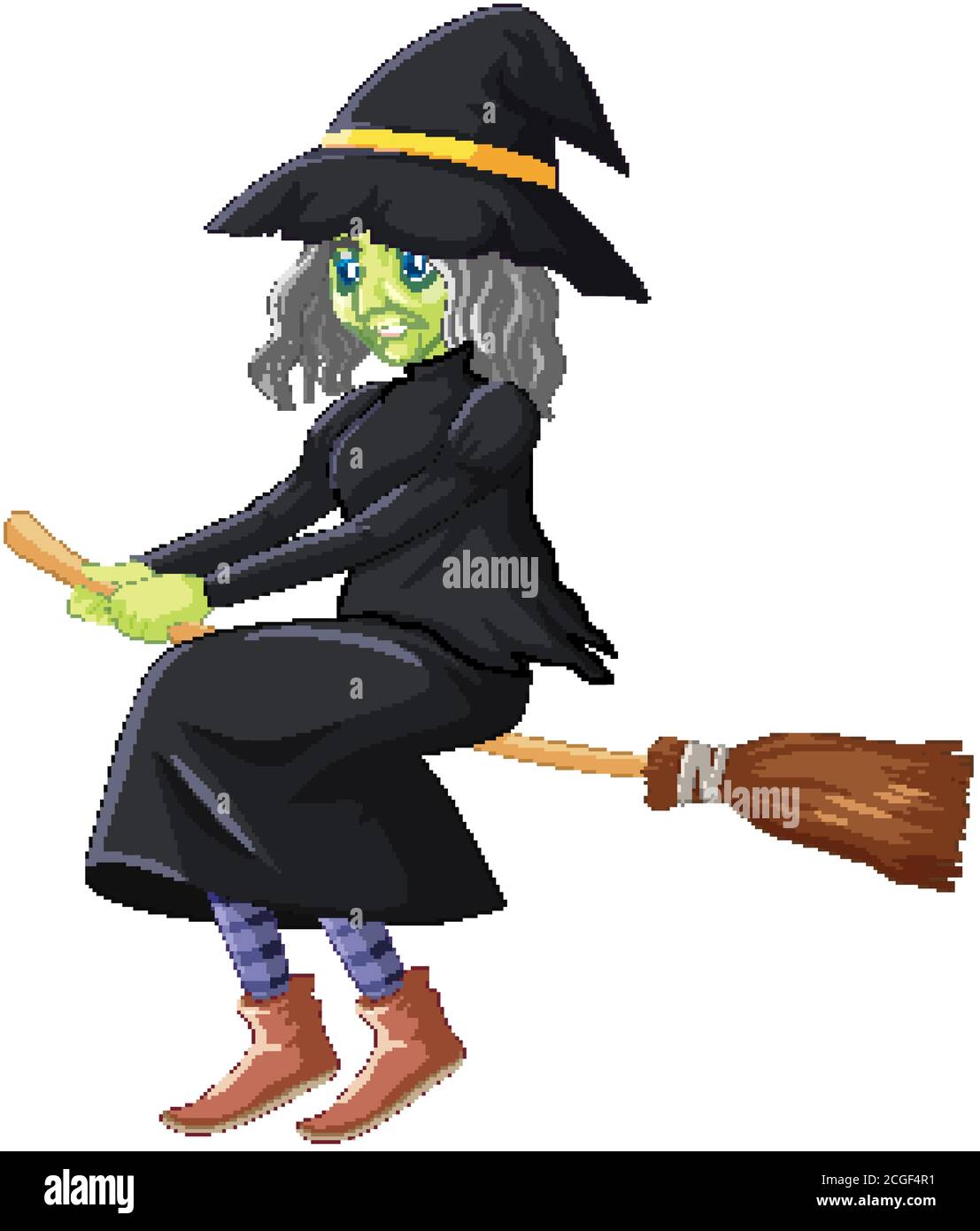 Scary witch riding the broom illustration Stock Vector Image & Art - Alamy