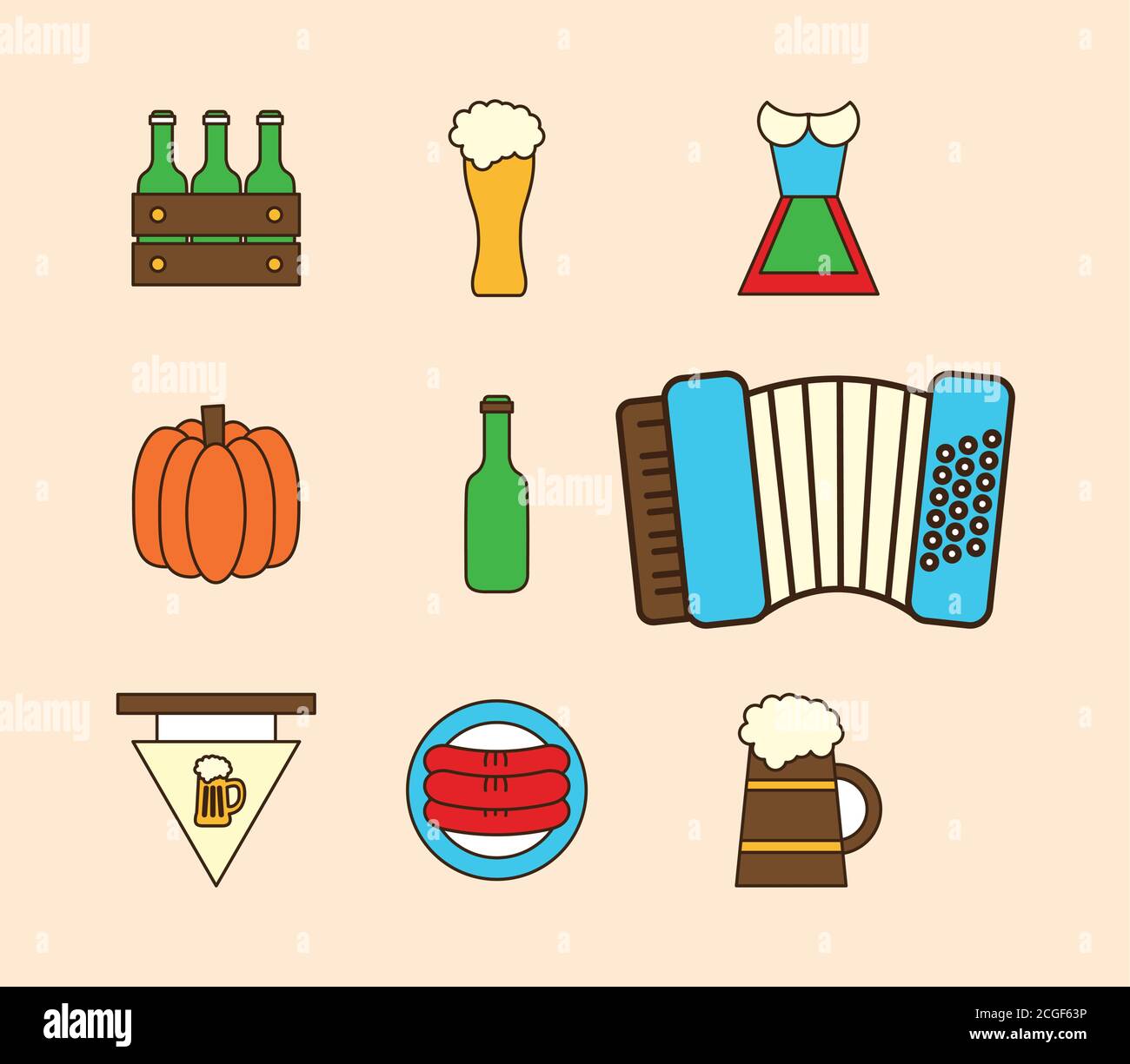 oktoberfest line and fill style set of icons vector design Stock Vector ...