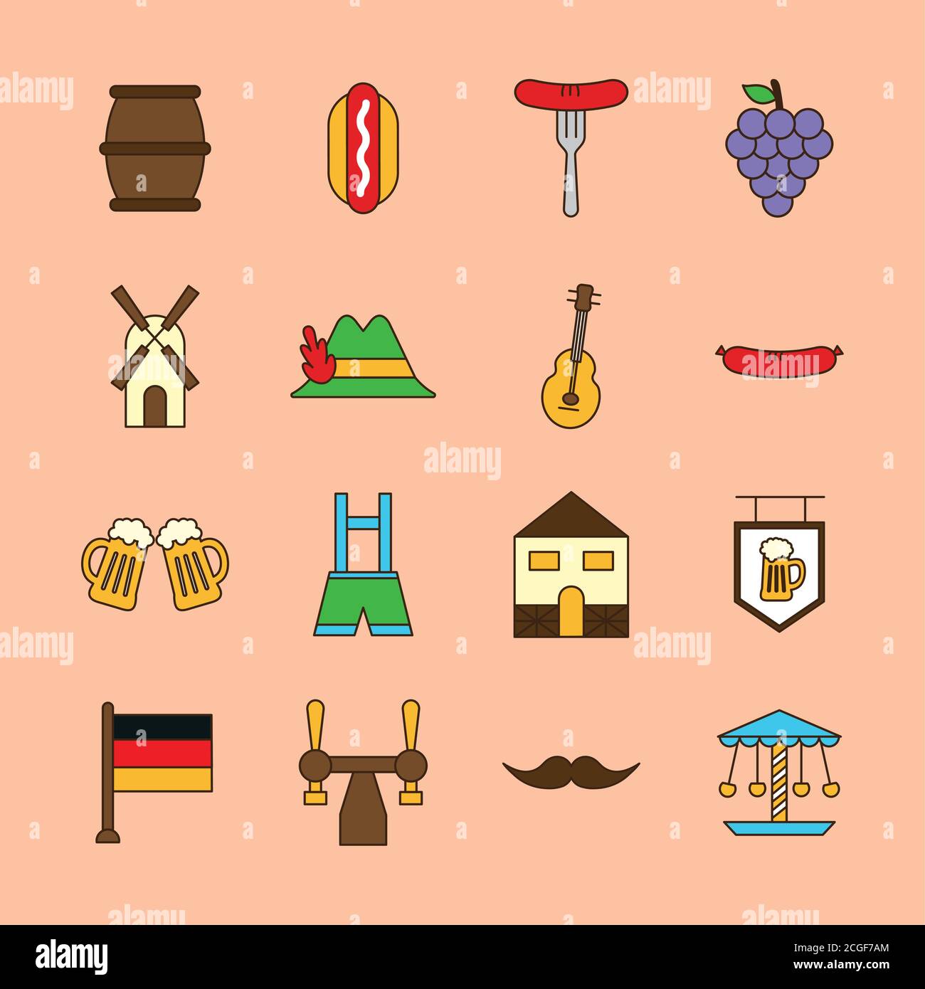 oktoberfest line and fill style collection of icons vector design Stock ...