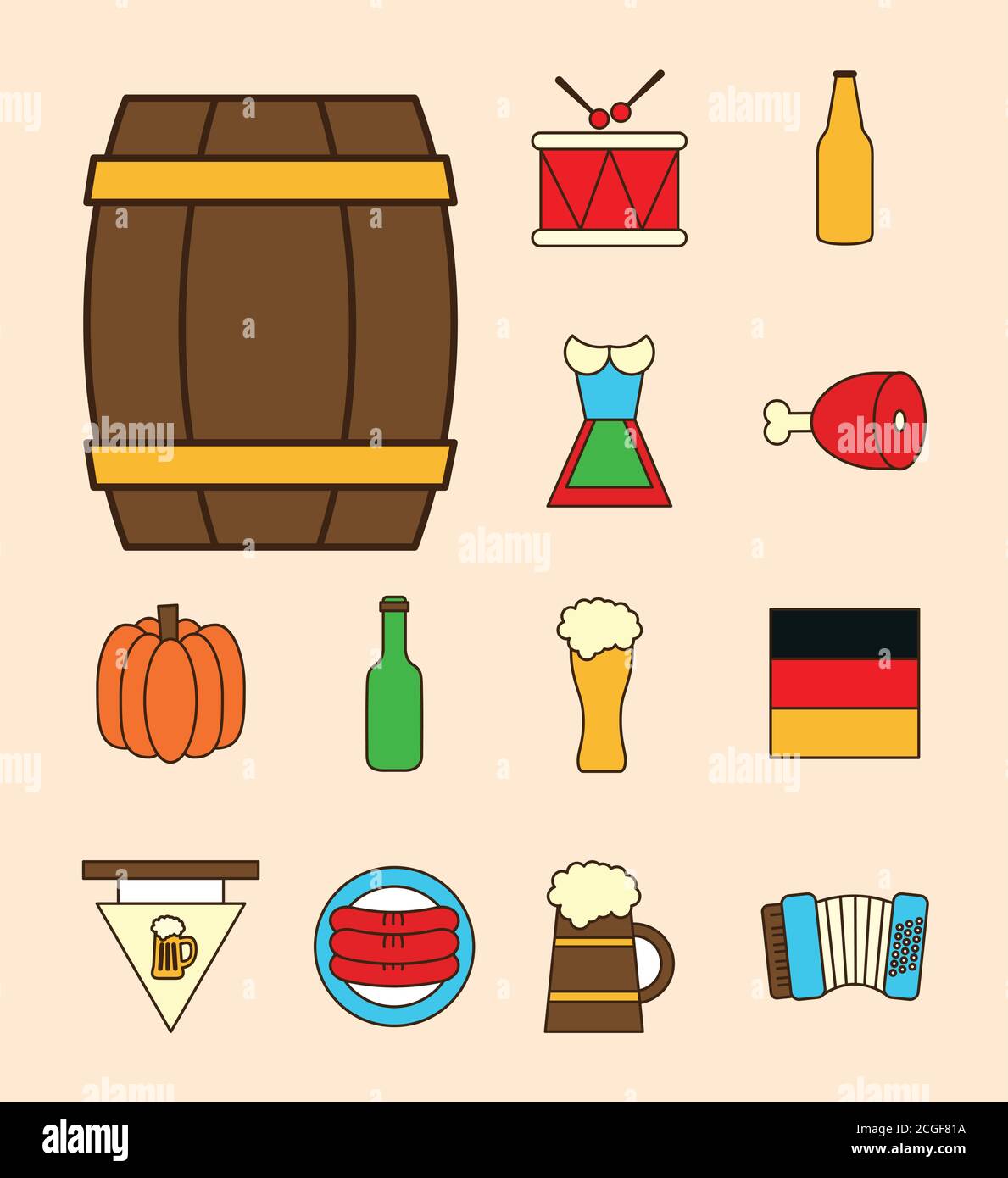 oktoberfest line and fill style icon set vector design Stock Vector ...