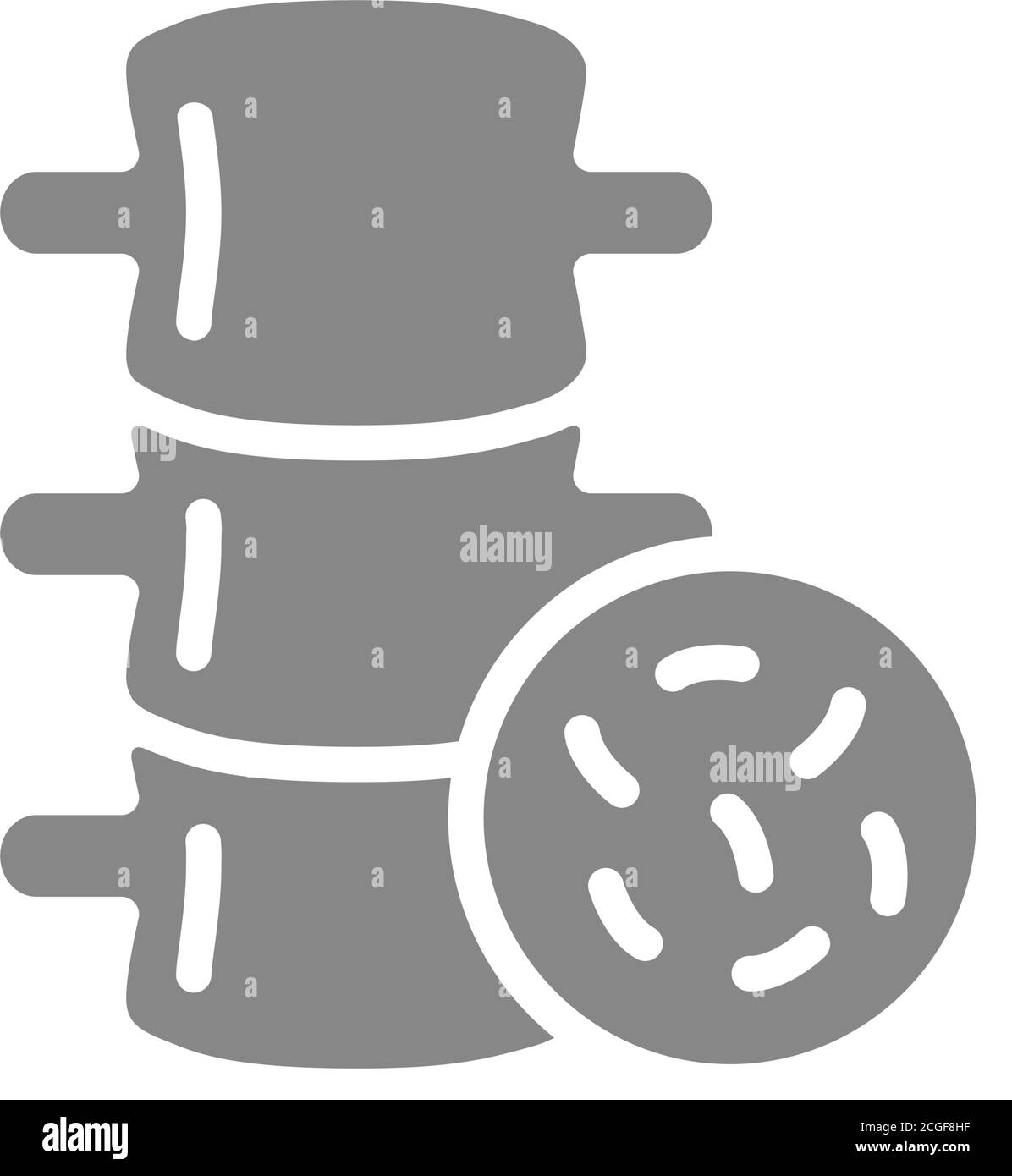 Spine with bacteria grey icon. Diseased backbone, infectious arthritis symbol Stock Vector