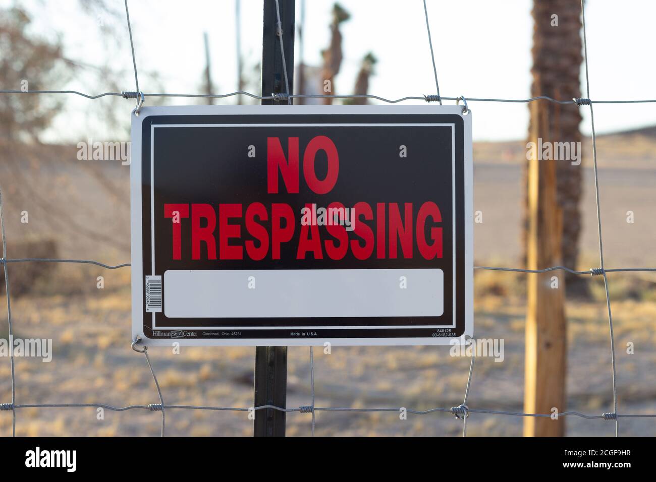 Posted private property sign at the abandoned Lake Dolores Waterpark, Newberry Springs, CA. Stock Photo