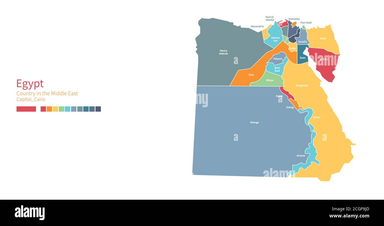 Egypt map. Colorful detailed vector map of the Middle East country