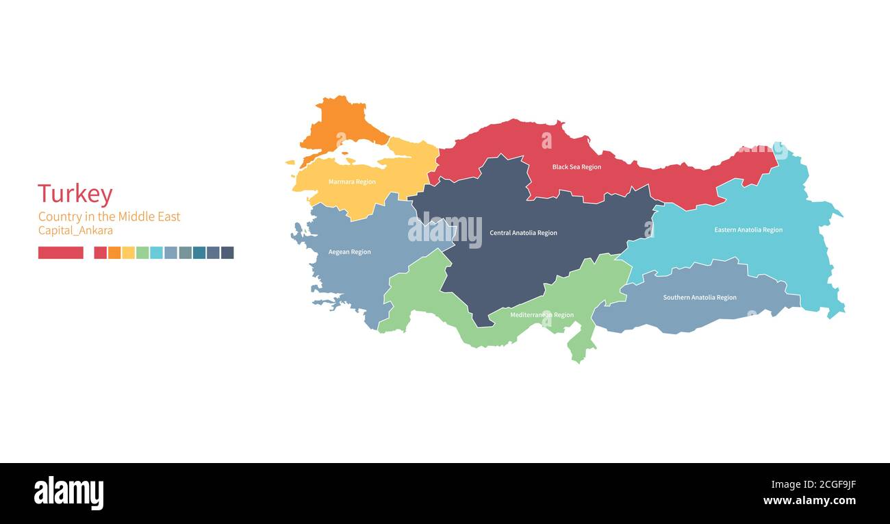 Turkey map. Colorful detailed vector map of the Middle East country. Stock Vector