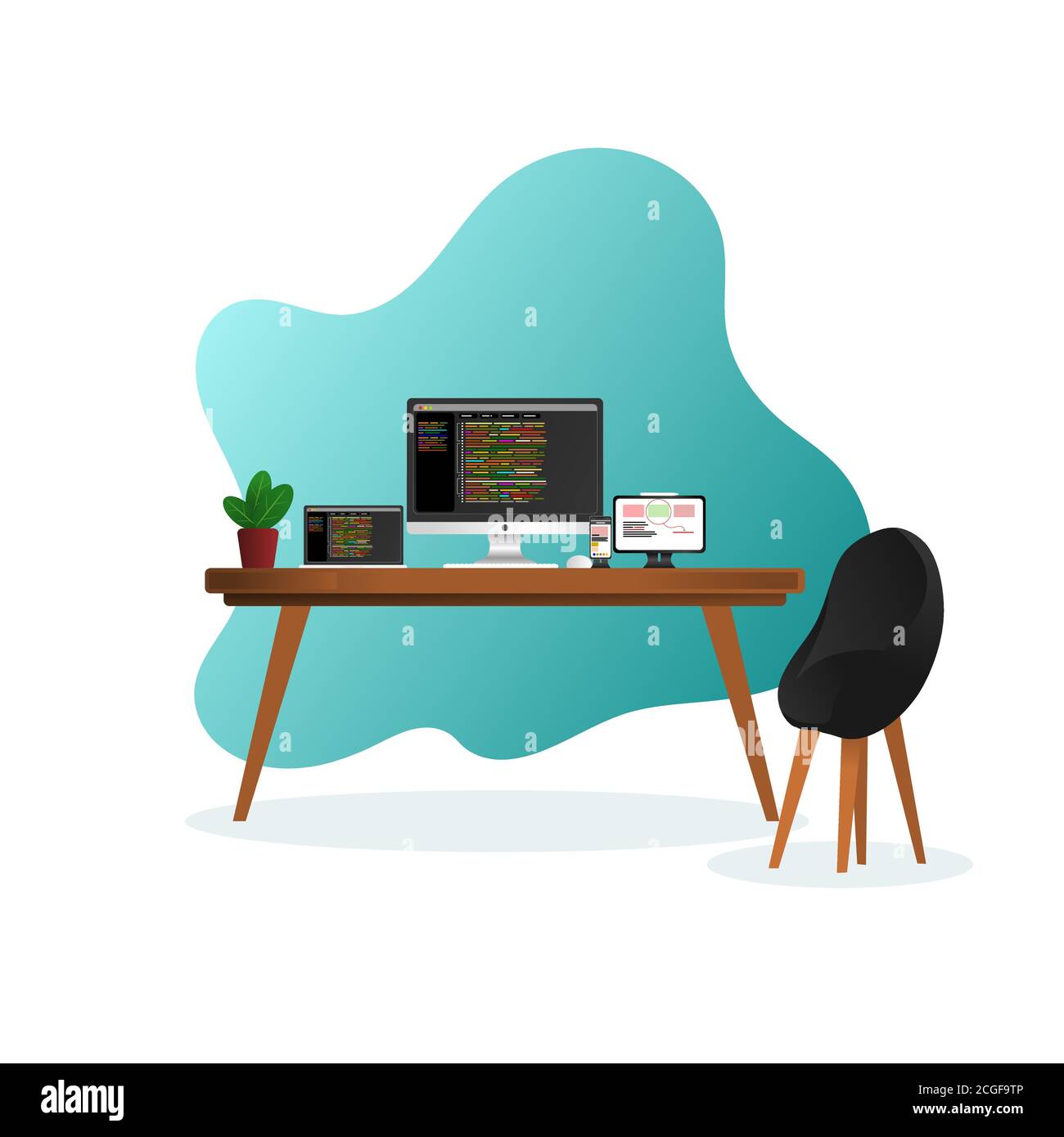 Programmer desktop illustration vector, flat design and minimalist, additional image include layer by layer Stock Vector