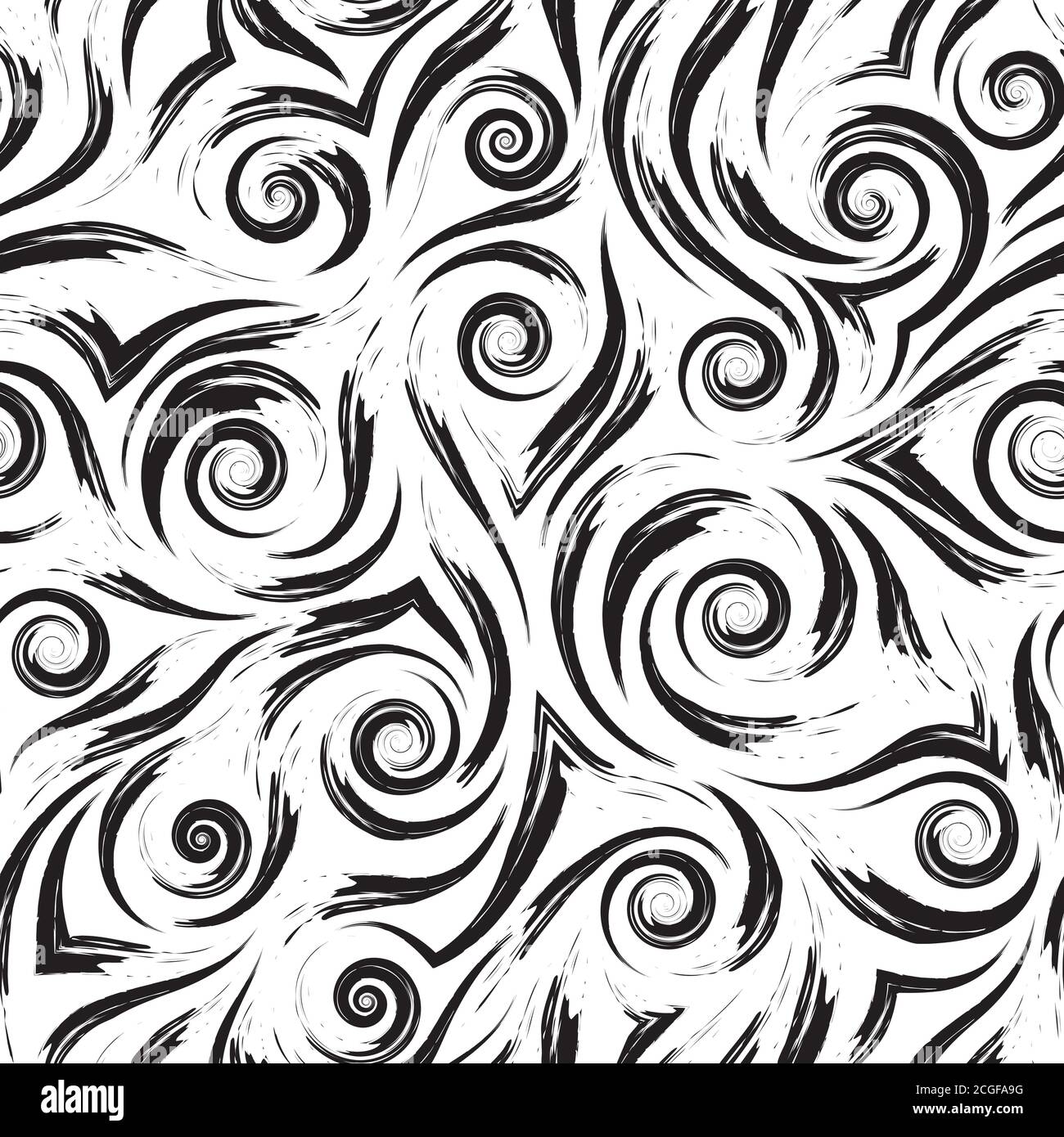 Stock black and white vector seamless pattern. Water waves or splashes ...