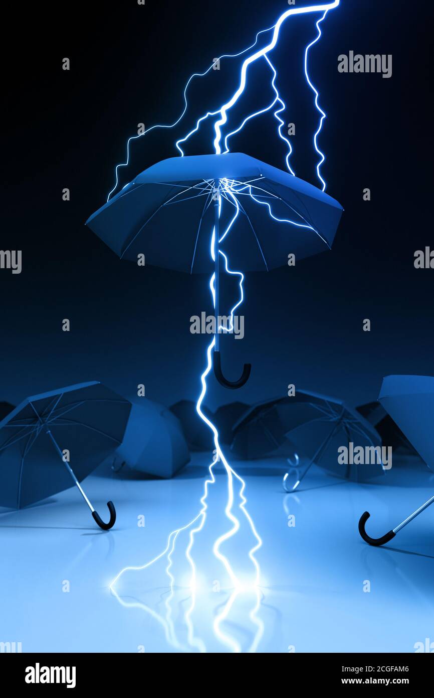 Umbrella and Lightning 3D Rendering Stock Photo Alamy