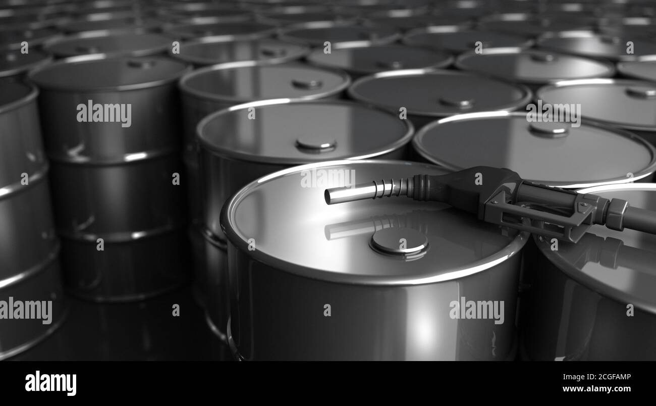 Barrels and Fuel Pump - 3D Rendering Stock Photo
