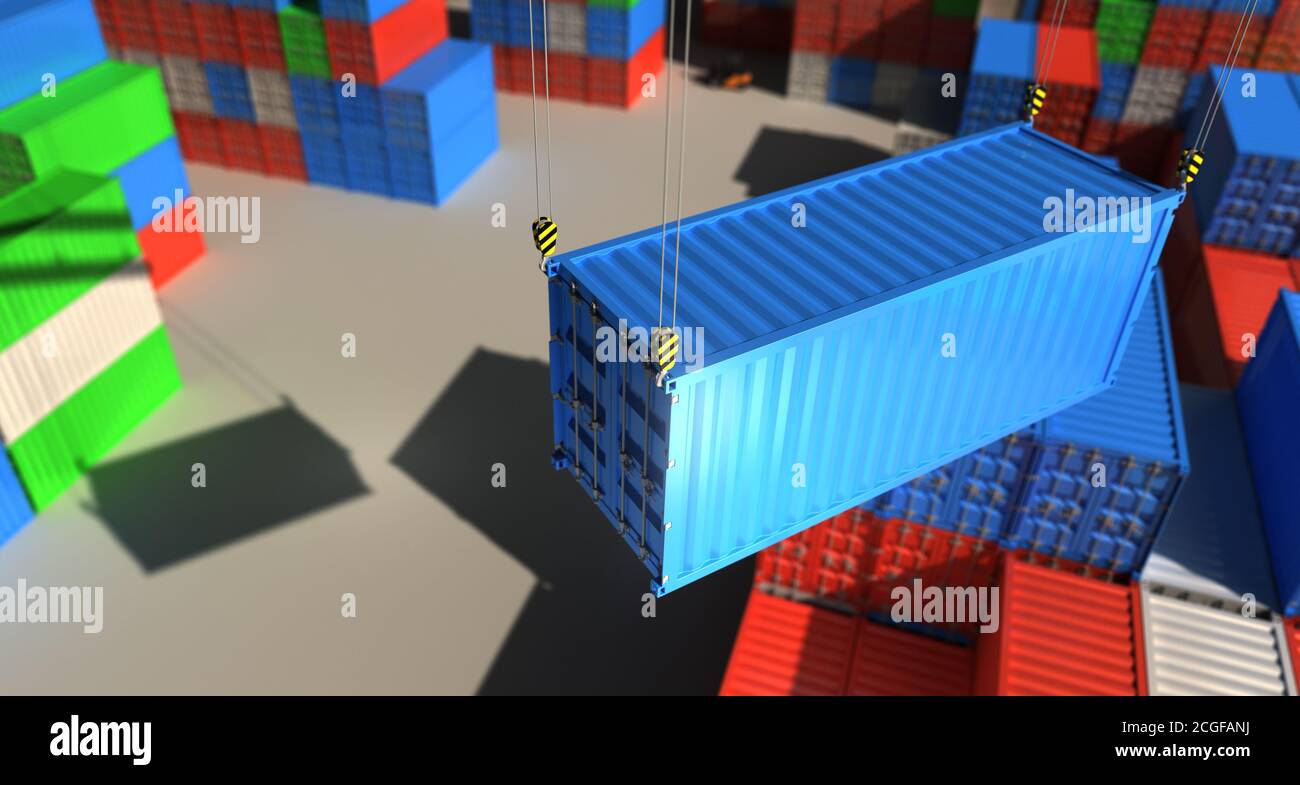 Sea Containers in the Port. 3D Rendering Stock Photo - Alamy