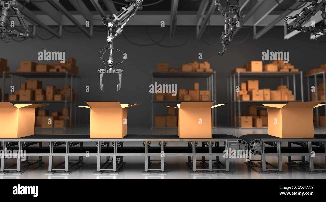 Carton Package in Warehouse. 3D Rendering Stock Photo - Alamy