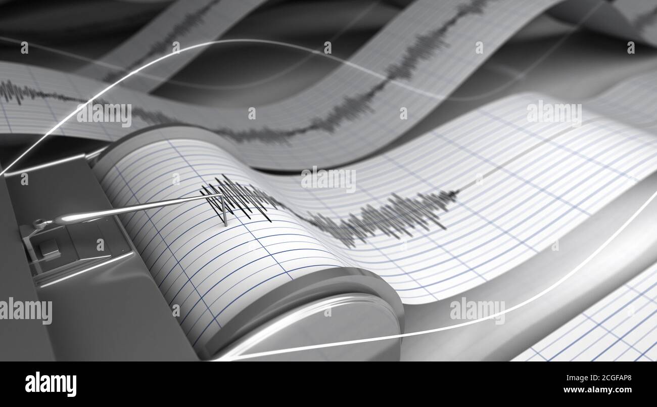 A Record of Seismic Waves Caused by Earthquakes. 3D Rendering. Stock Photo