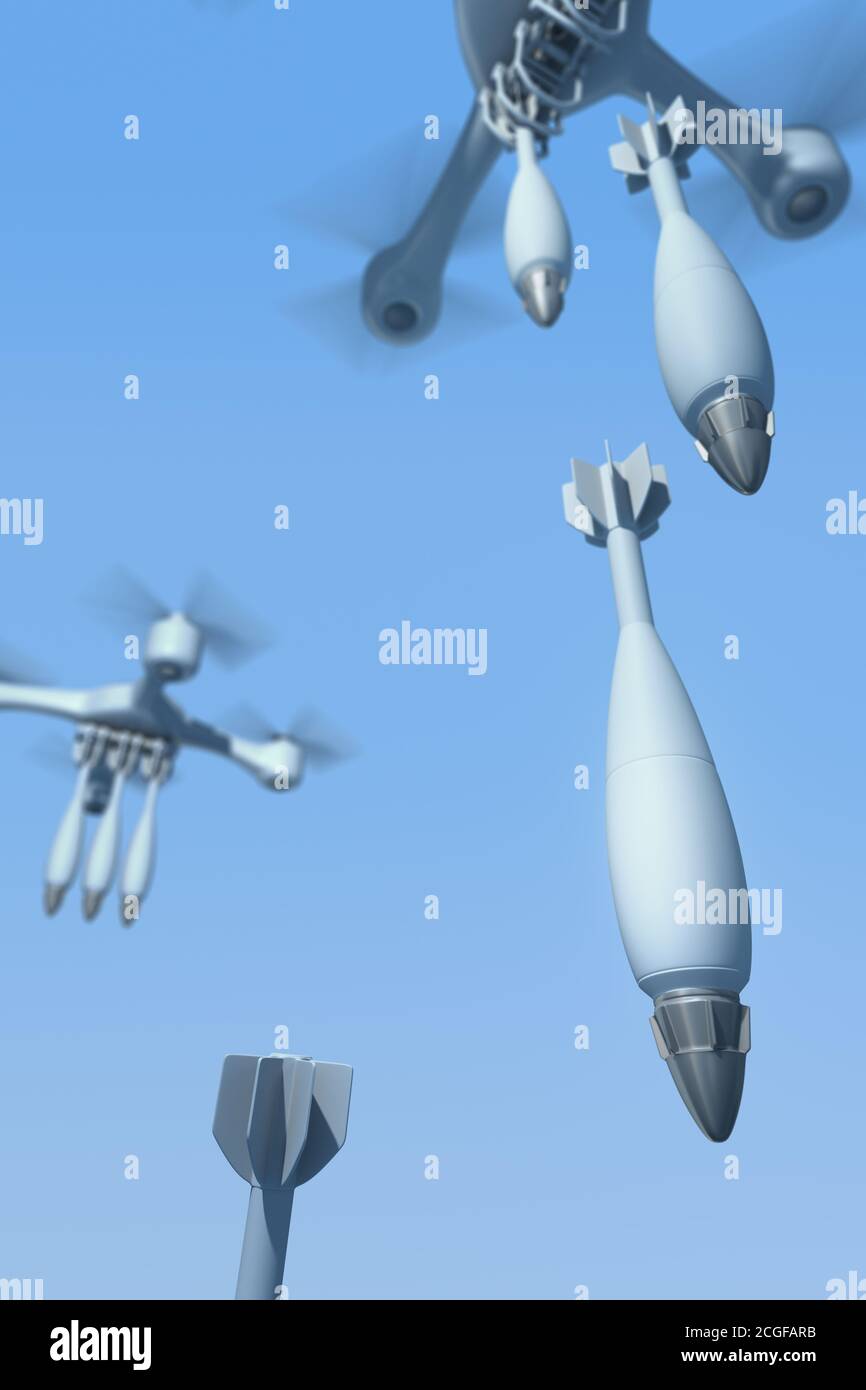 Drones and Bomb - 3D Rendering Stock Photo