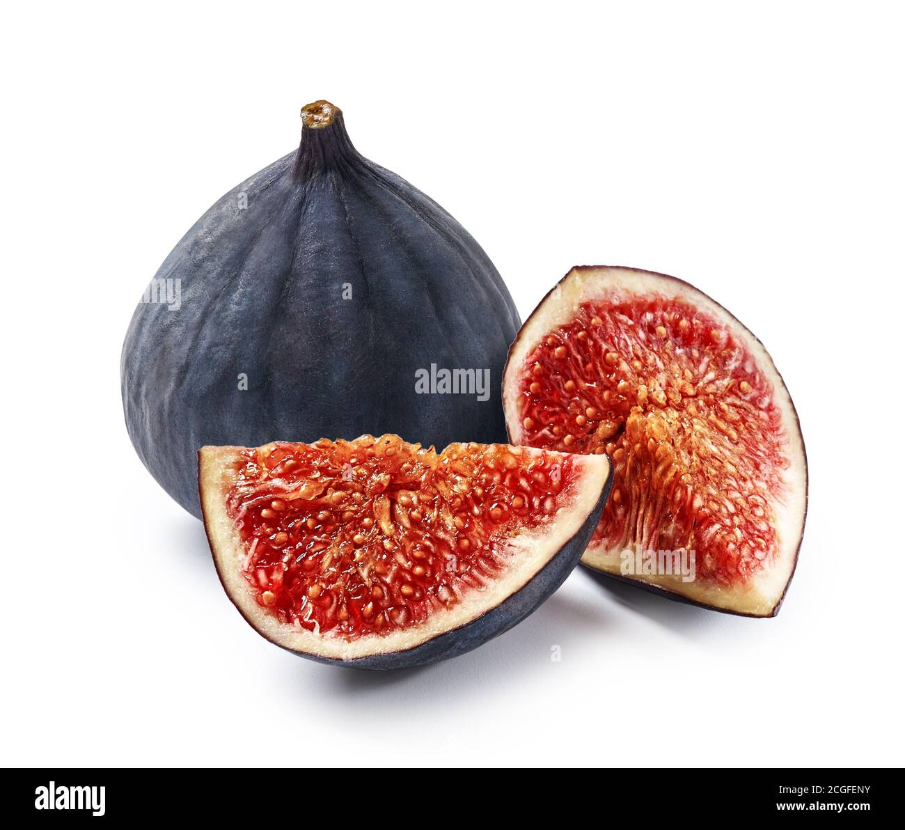 Fig fruit isolated on white background. Slices of fig fruit Stock Photo