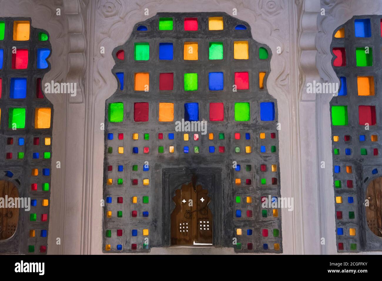 Stained glass window Bagore-ki-Haveli museum Udaipur Rajasthan India ...