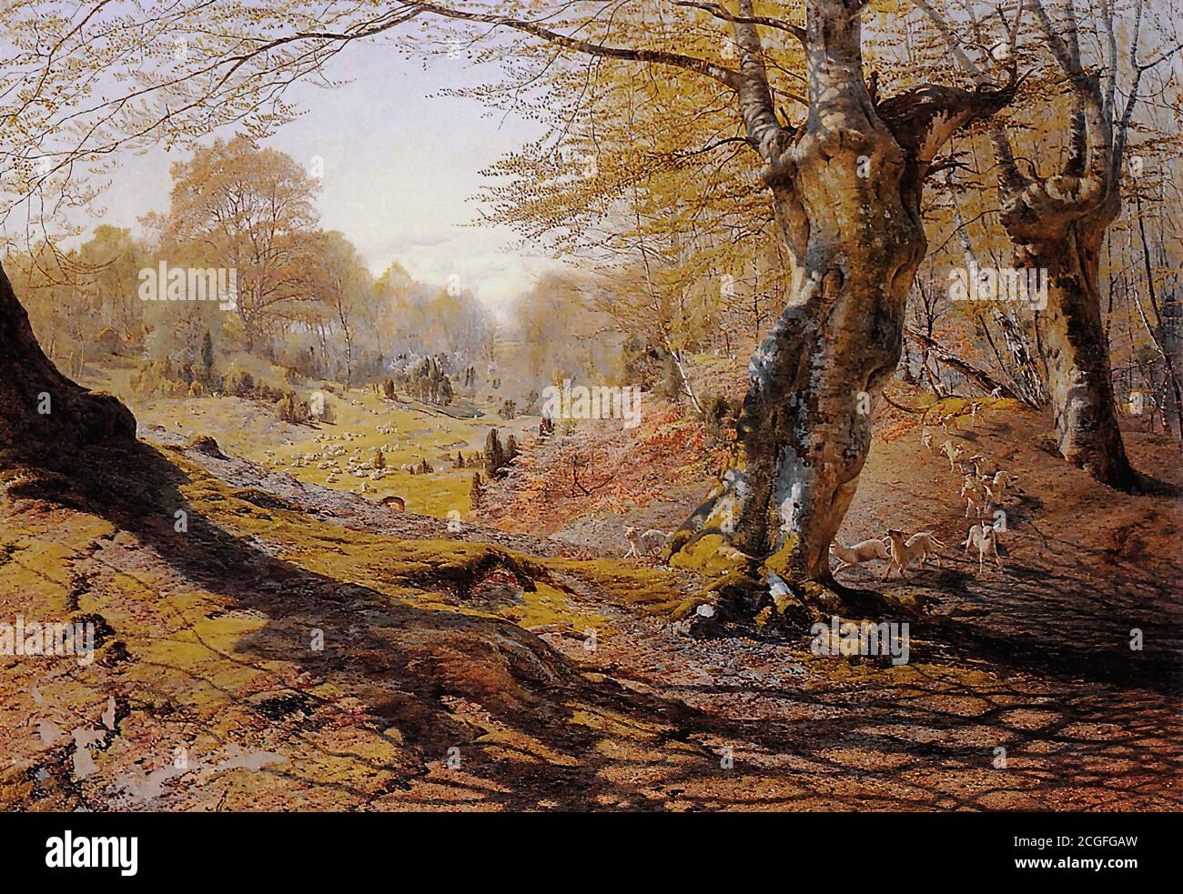 Maccallum Andrew - Seasons in the Wood - Spring the Outskirts of Burham Wood - British School - 19th  Century Stock Photo