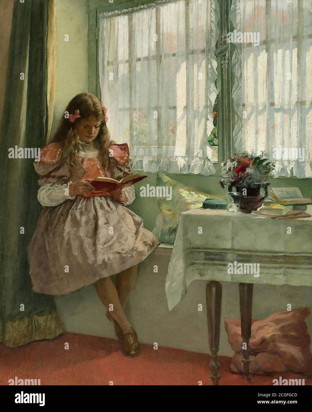Macewen Walter - Young Girl Reading by the Window - British School - 19th  Century Stock Photo