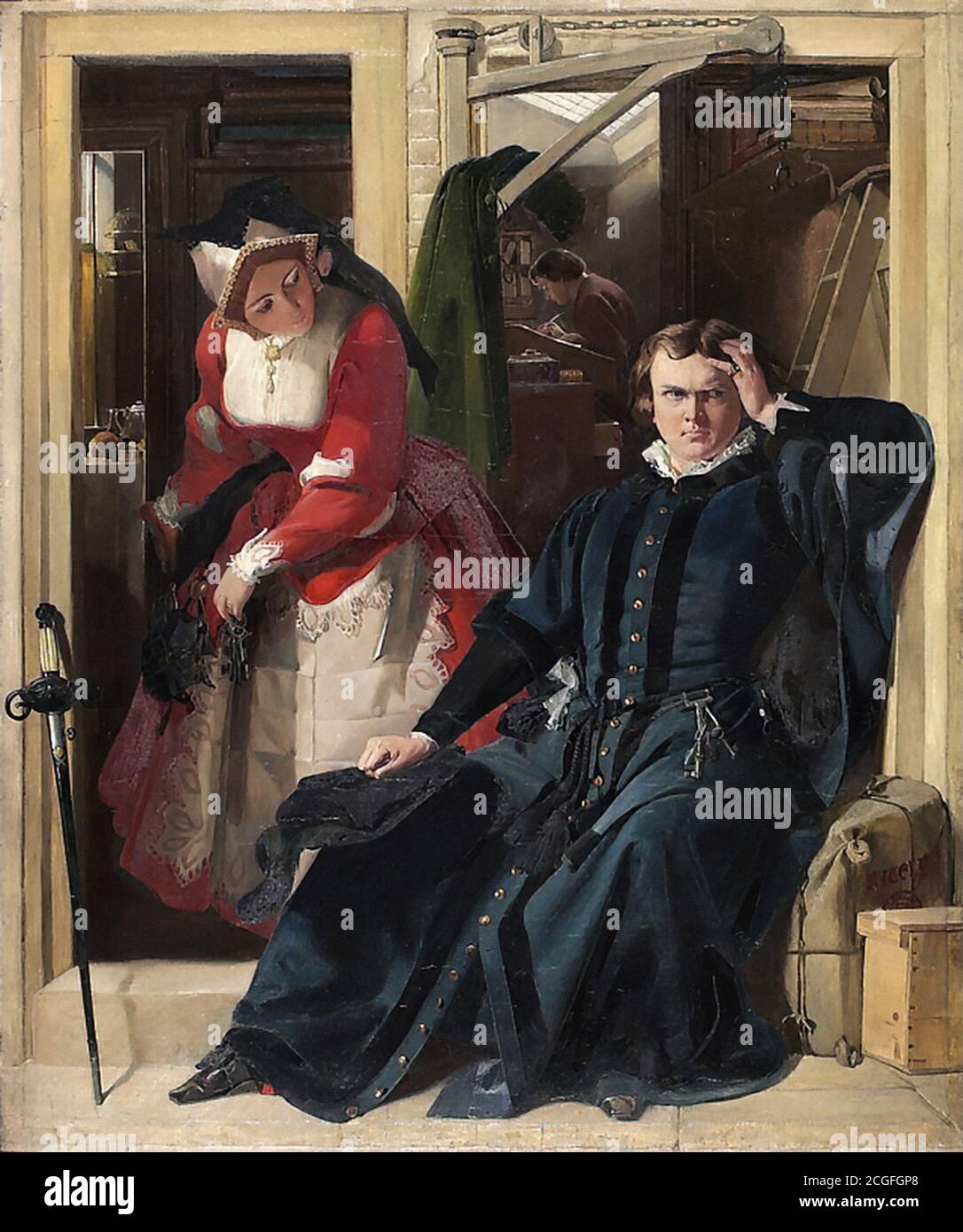 Maclise Daniel - Scene from Ben Jonson's Every Man in His Humour (Act II Scene I) - British School - 19th  Century Stock Photo