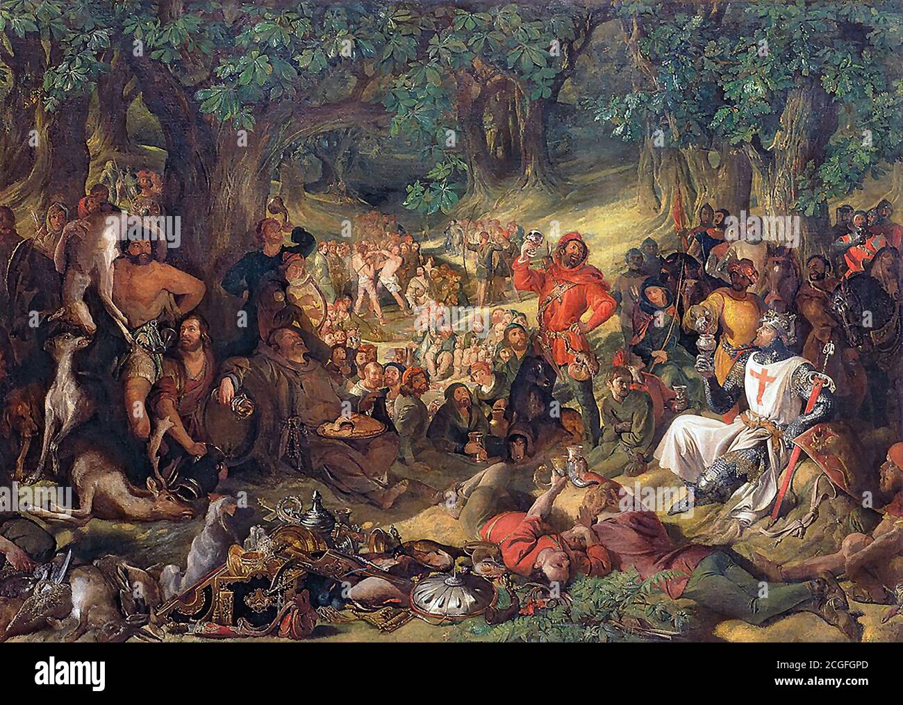 Maclise Daniel - Robin Hood and His Merry Men Entertaining Richard the Lionheart - British School - 19th  Century Stock Photo