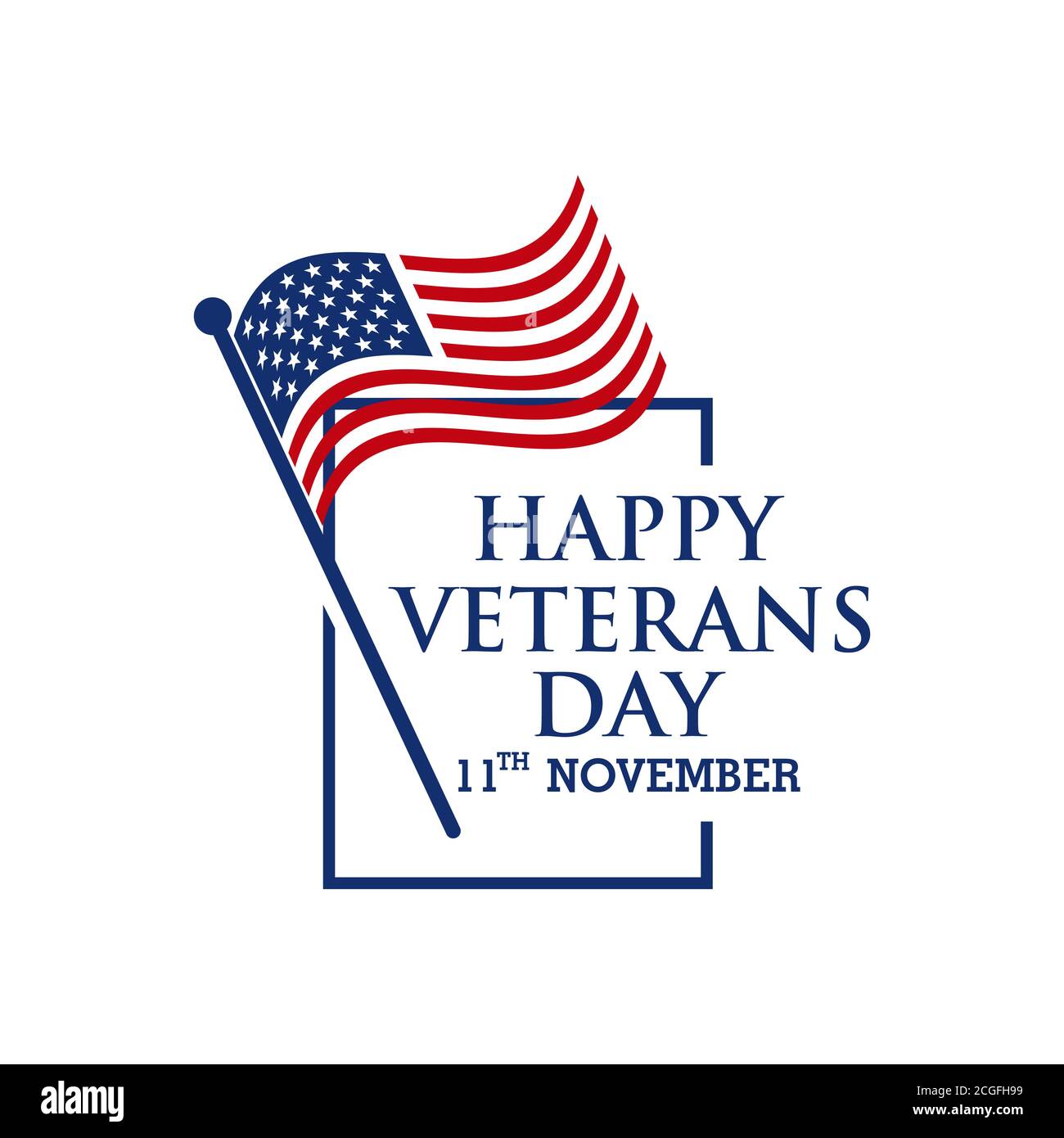 Happy Veterans Day lettering with USA flag illustration. November 11
