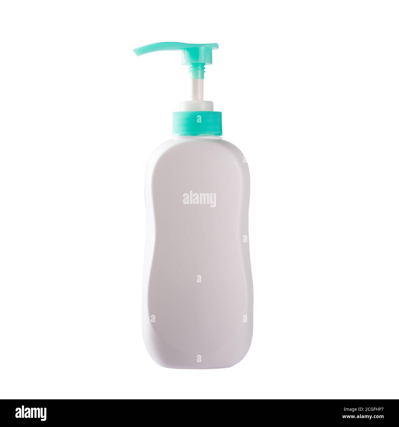 White plastic pump soap bottle container for cream, liquid soap, lotion, and shampoo product blank no label in the bathroom, studio shot isolated on o Stock Photo